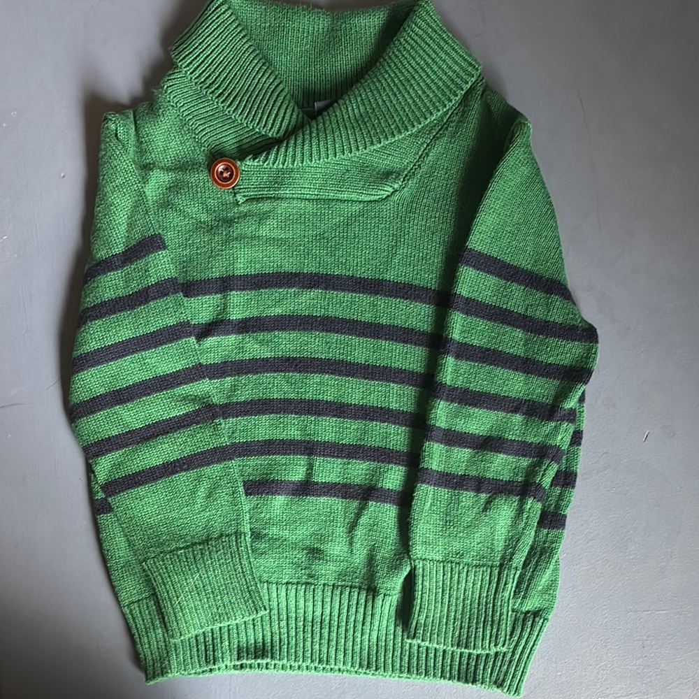 GAP Green and Navy Striped Turtleneck Sweater